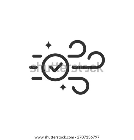 Clean air with checkmark, linear icon. Air purification and environmental quality. Line with editable stroke.