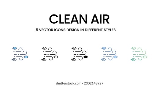 Clean Air Icon Design in Five style with Editable Stroke. Line, Solid, Flat Line, Duo Tone Color, and Color Gradient Line. Suitable for Web Page, Mobile App, UI, UX and GUI design.