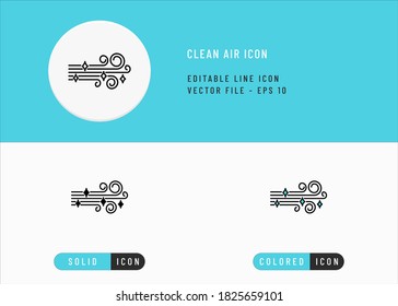 Iconos de aire limpio establecen la ilustración del vector de trazo editable. Nuevo concepto de flujo de viento. Estilo de línea de iconos en un fondo aislado para la aplicación móvil, el diseño web y la presentación.