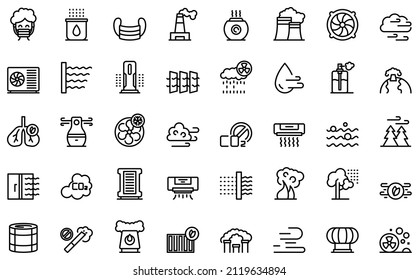 Clean air icons set outline vector. Dust air. Emission polluted