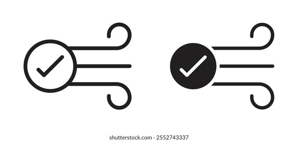 Clean Air vector icon set black filled and outlined style.
