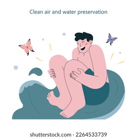 Clean air and water preservation. Sustainability concept. Environmental protection and social responsibility. Ecology protection global movement. Flat vector illustration
