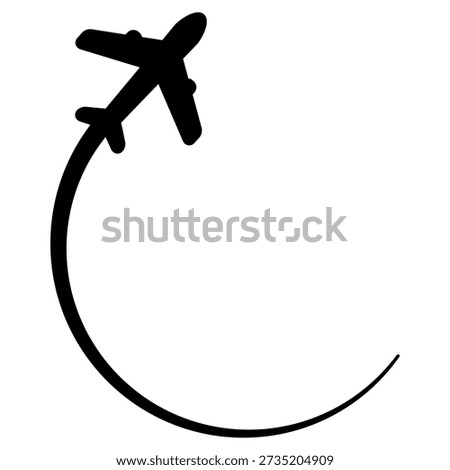 Clean aircraft silhouette in simple black design. Flying airplane icon. Vector illustration isolated on white.