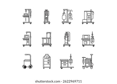 Clean Anesthesia Cart Line Drawing