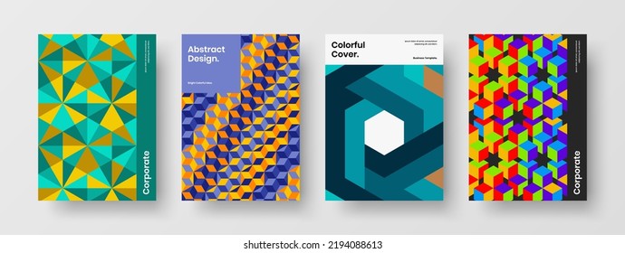 Clean annual report A4 design vector layout set. Fresh geometric pattern flyer illustration bundle.
