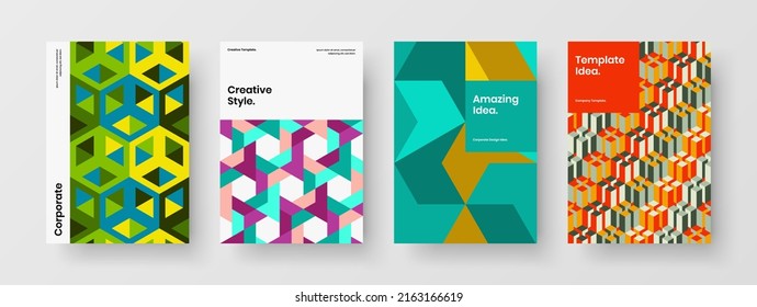 Clean annual report design vector illustration bundle. Abstract geometric pattern pamphlet template set.