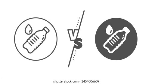 Clean aqua drink sign. Versus concept. Water bottle line icon. Liquid symbol. Line vs classic water bottle icon. Vector