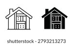 Clean architectural line art and solid fill representations of a contemporary dwelling. Ideal for real estate marketing or design planning.