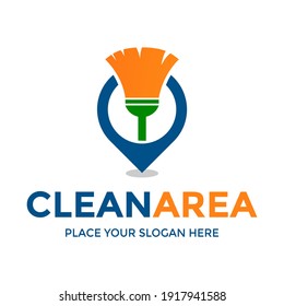 Clean area or location vector logo template. This design use broom symbol. 