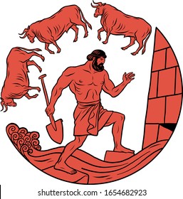 Clean the Augean stables in single day  12 Labours Hercules Heracles  Myths Of Ancient Greece illustration