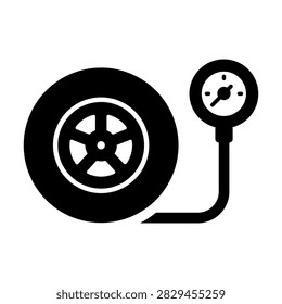Clean automotive icon featuring a tire and pressure gauge, representing tire inflation, pressure measurement, vehicle maintenance, and road safety. Ideal for auto repair shops, tire services, garages, mechanics, automotive websites, maintenance guides, and transportation graphics.