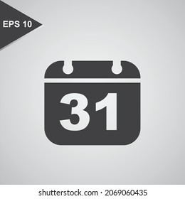 clean background silhouette icon, 31st date calendar icon