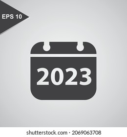 clean background silhouette icon, year 2023 calendar icon