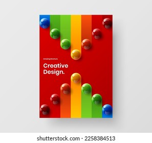 Limpiar la plantilla del vector de diseño de la pancarta A4. Colorido concepto de folleto de esferas realistas.
