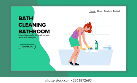 clean bath cleaning bathroom vector. housekeeping woman, wipe hand, ceramic sponge clean bath cleaning bathroom web flat cartoon illustration