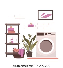 Clean Bathroom Decoration Laundry Washing Machine House Interior Flat Design