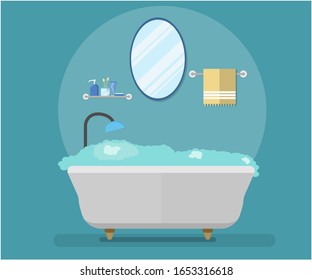 Clean bathroom with furniture in a modern flat style. Flat vector illustration. Vector illustration