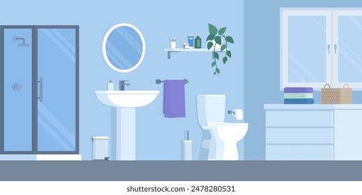 Clean bathroom interior with accessories, lifestyle and home decor concept