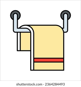 clean bathroom towel on the wall, icon, hanger with terry cloth, vector illustration on white background