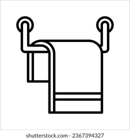 clean bathroom towel on the wall, icon, hanger with terry cloth, vector illustration on white background