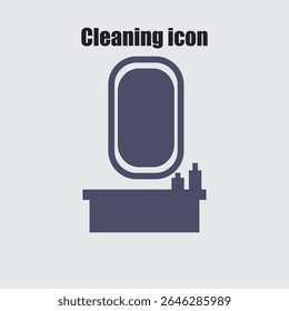 Clean bathroom vanity with mirror, vector symbol for hygiene, icon representing domestic tasks and cleanliness.