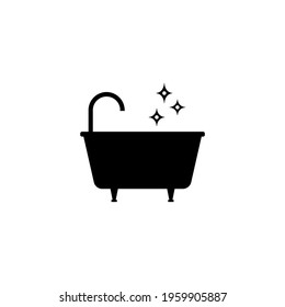 Clean bathtub icon with faucet. Black and white vector silhouette, clipart and drawing. Isolated illustration. 