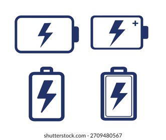 Symbole für den Ladezustand des Akkus reinigen, die verschiedene Energiezustände auf weißem Hintergrund anzeigen