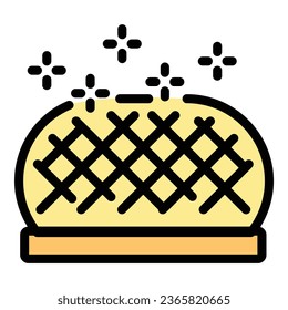 Clean bbq net icon outline vector. Munich skyline. Beer bavarian color flat