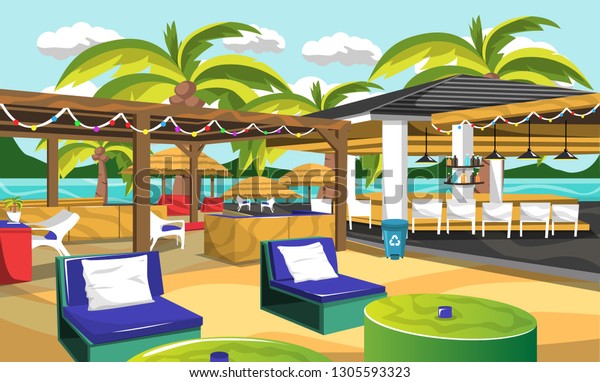 Clean Beach Outdoor Cafe Hawaiian Style Stock Vector Royalty Free