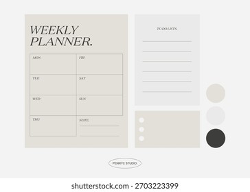 clean beige minimalist design weekly planner template printable set