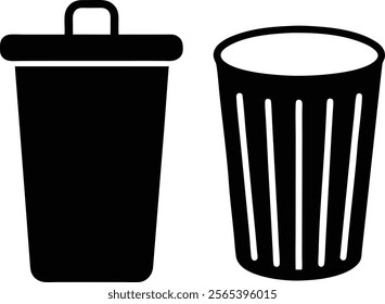 Clean bin paddle bin waste paper basket silhouette isolated on white background. Clean bin sign vector illustration design