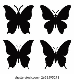 A clean, black butterfly shape with symmetrical wings and no internal details. This minimal and elegant design is perfect for nature themes, beauty branding, and decorative use. Simple, scalable, and 