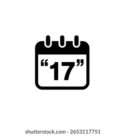 Um ícone de calendário limpo e preto exibindo o número 17 é destacado. O gráfico é simples, moderno e facilmente reconhecível em uma tela branca.