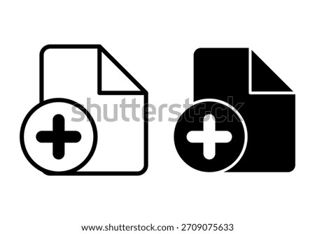 Clean black file add icon bundle suitable for document systems, file operations, and modern digital interface needs.