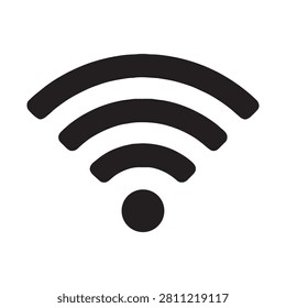 A clean black graphic representing a wi-fi signal, commonly used to denote wireless network connectivity and internet