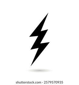 Clean black lightning bolt with jagged edges and soft shadow, symbolizing power and speed