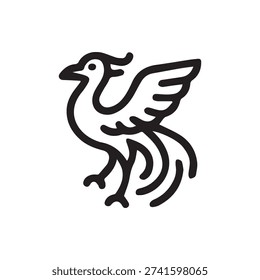 A clean black line art icon of a liver bird, the mythical symbol of Liverpool. This minimalist vector graphic is perfect for logos and branding.