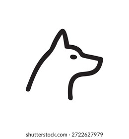 Arte de línea negra limpia que muestra la cabeza de un perro de perfil en un lienzo blanco. Ideal para logotipos de mascotas modernos, temas de animales y proyectos de diseño digital.