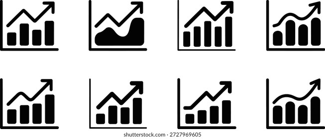 Ein sauberes schwarzes Linien- und Balkendiagramm-Symbol zeigt eine stetige, sich beschleunigende Aufwärtskurve, die ein anhaltend positives Geschäftswachstum symbolisiert.