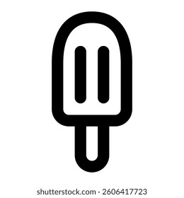 A clean black line icon of popsicles, a refreshing summer treat for hot days