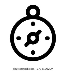 Ilustración de línea negra limpia de una brújula con estilo de contorno redondeado. Ideal para conceptos de navegación, temas de exploración, planificación de viajes, imágenes de aventuras y diseños de interfaz modernos.