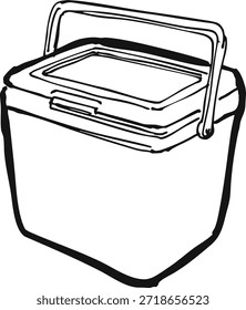 Ilustración de línea negra limpia de un cofre de hielo con mango para mantener las bebidas frías.