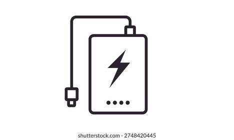 Clean black line vector icon of a power bank, representing portable charging, mobile battery packs, energy storage, and tech accessories. Minimalist and modern design ideal for UI, UX interfaces, apps, websites, tech dashboards, e‑commerce listings, and digital projects. Fully scalable and optimized for stock marketplaces and commercial use.
