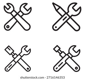 Iconos de vectores de línea negra limpia que ilustran herramientas de productividad y gestión para micro startups y emprendedores.