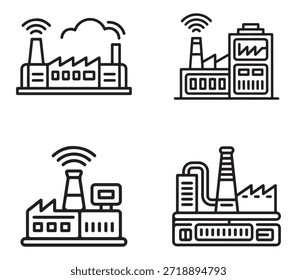 Iconos limpios del vector de la línea negra que ilustran herramientas del control de la supervisión y de la producción de la fábrica.