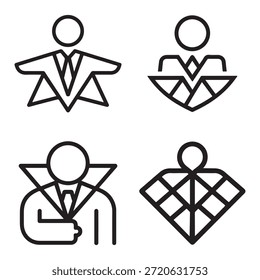 Iconos de vectores de línea negra limpia que ilustran la estrategia de liderazgo y los procesos de decisión ejecutiva.