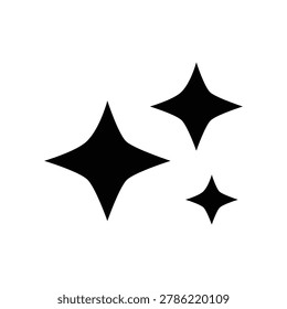  A clean, black minimalist vector illustration of three sparkling stars on a white background. This icon represents magic filters, AI-generated content, image enhancement, and premium digital effects. Perfect for mobile app UI, photography software, website design, and creative branding.