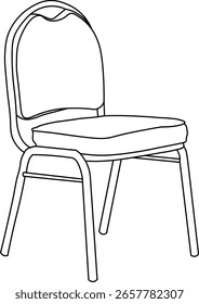  Limpo contorno preto de uma conferência amortecida de aço-frame ou cadeira de banquete, ideal para interiores ou ilustrações de design de móveis.