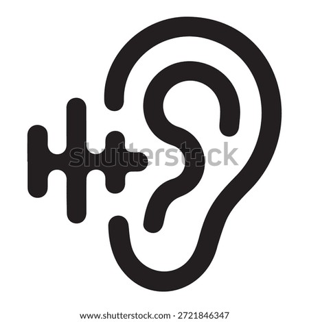 Clean black outline graphic featuring an ear in center with radiating curved sound lines on both sides illustrating complete auditory signal processing and reception