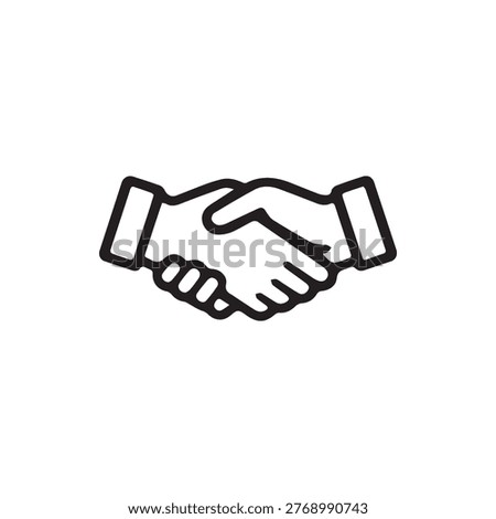 A clean black outline icon depicting a handshake representing agreement partnership trust deal making and successful collaboration